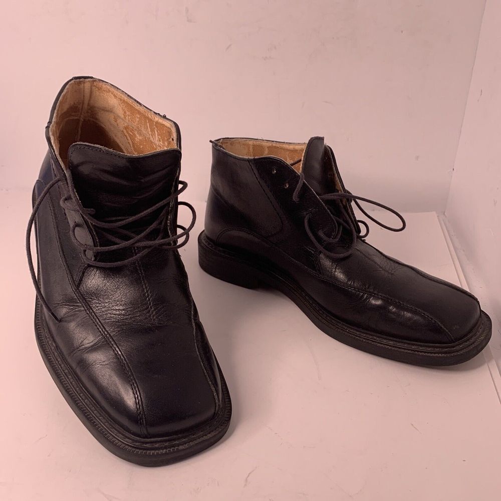 Skechers Mens Size US 8.5 EU 42 Black Leather Square Toe Lace Up Ankle Boots